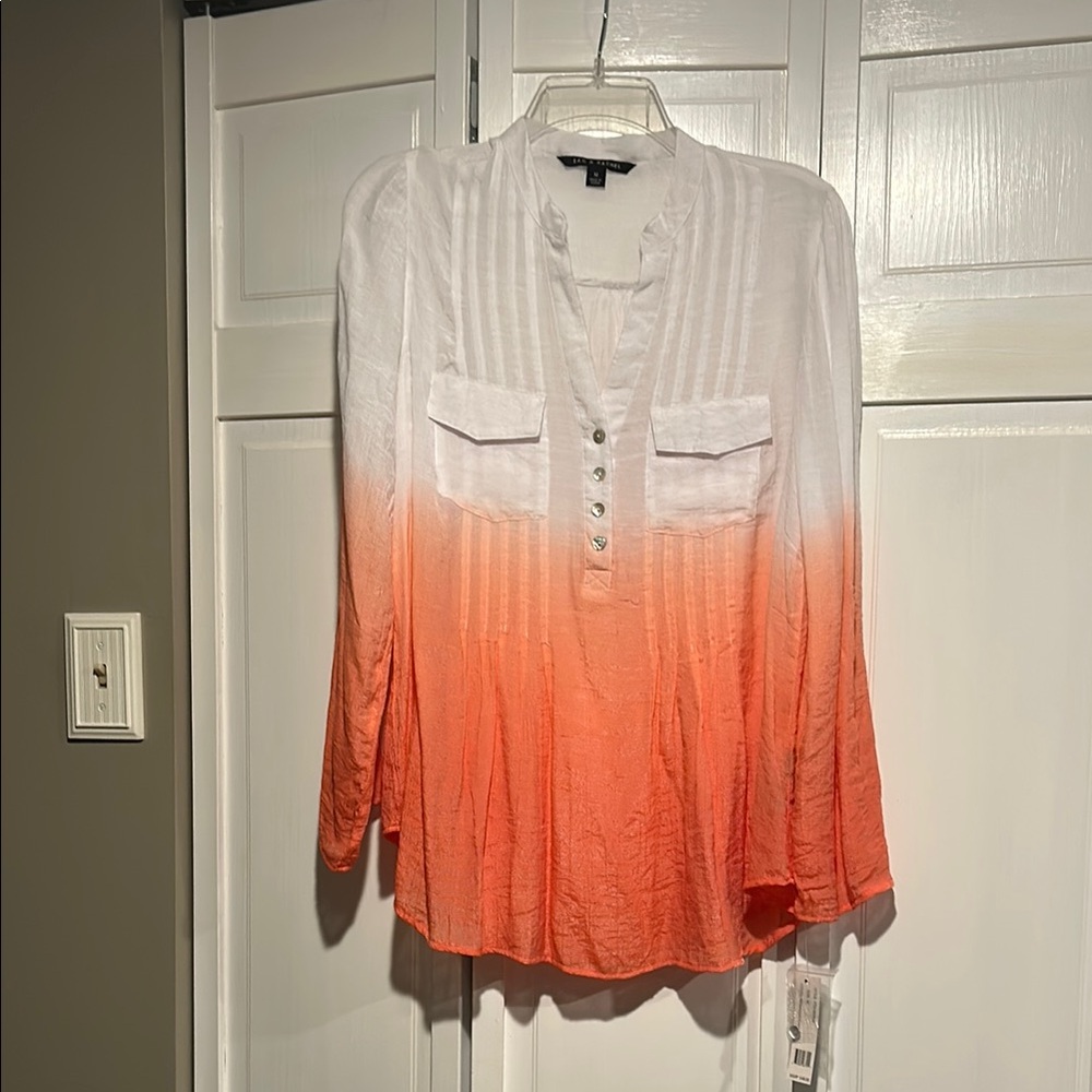 Zac & Rachel White to Coral Ombré Tunic Style Blouse